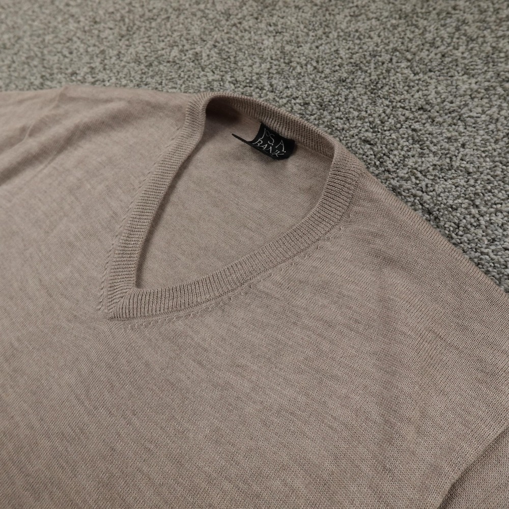 Jos A‎ Bank Sweater Mens XL Beige Merino Wool V Neck Lightweight Pullover Knit